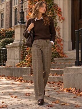 J. Crew 100% Wool Favorite Fit Plaid Mid Rise Straight Leg Pants Size 4 Academia